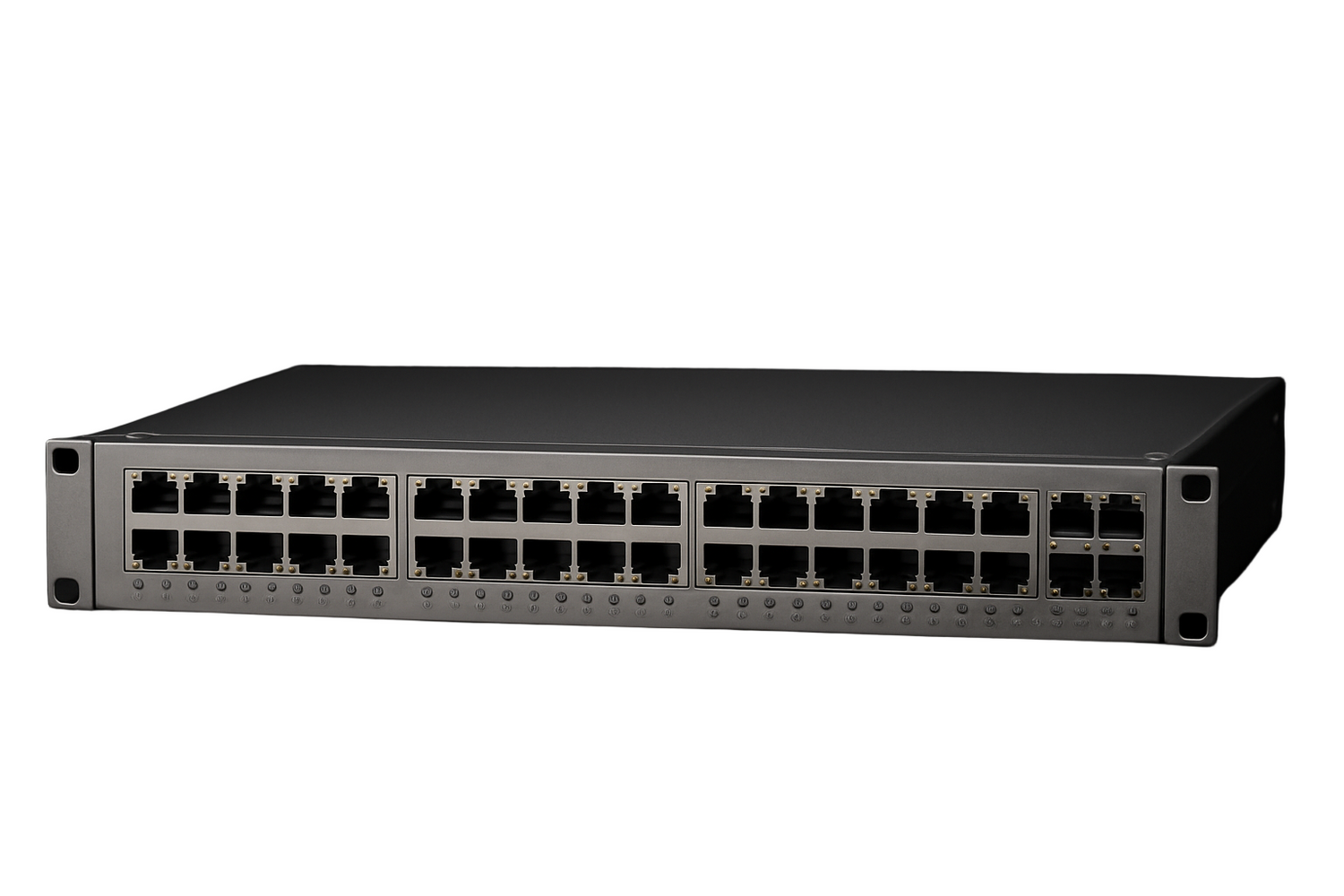 generate a generic network switch image with no brand and black background similar to Cisco SG355-10P-K9 