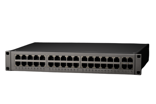 generate a generic network switch image with no brand and black background similar to Cisco SG355-10P-K9 